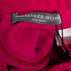Pre Owned  Alexander McQueen Fuschia  Crepe Ruffle Trim Bow Neckline Detail Dress S