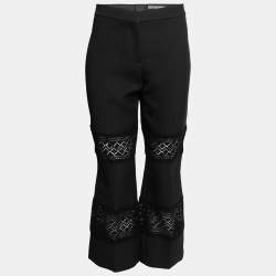 Pre Owned Alexander McQueen Black Wool & Lace Inset Cropped Trousers L
