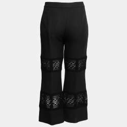 Pre Owned Alexander McQueen Black Wool & Lace Inset Cropped Trousers L