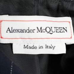 Pre Owned Alexander McQueen Black Patchwork Leaf Crepe Wool Asymmetrical Jacket M