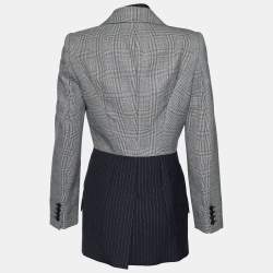 Pre Owned Alexander McQueen Black Patchwork Leaf Crepe Wool Asymmetrical Jacket M