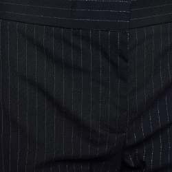 Pre Owned Alexander McQueen Black Lurex Pinstriped Wool Cropped Trousers M
