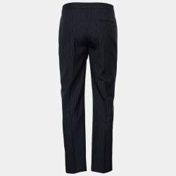 Pre Owned Alexander McQueen Black Lurex Pinstriped Wool Cropped Trousers M