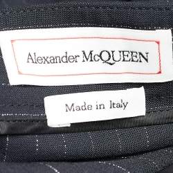 Pre Owned Alexander McQueen Black Lurex Pinstriped Wool Cropped Trousers M