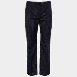 Pre Owned Alexander McQueen Black Lurex Pinstriped Wool Cropped Trousers M