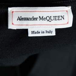 Pre Owned Alexander McQueen Black Cotton Knit Pleated Cut Out Balloon Sleeve Top M