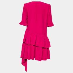 Pre Owned Alexander McQueen Pink Crepe Ruffled Tiered Mini Dress M