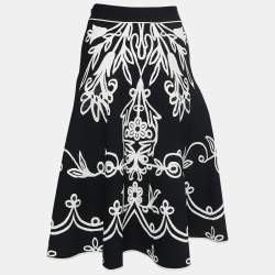 Pre Owned Alexander McQueen Black/White Floral Jacquard Knit Flared Midi Skirt S