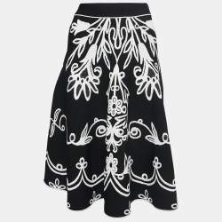 Pre Owned Alexander McQueen Black/White Floral Jacquard Knit Flared Midi Skirt S