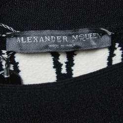 Pre Owned Alexander McQueen Black/White Floral Jacquard Knit Flared Midi Skirt S