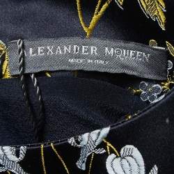 Alexander McQueen Navy Blue Floral Jacquard Sleeveless Gown S
