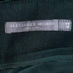 Pre Owned Alexander McQueen Dark Green Wool & Velvet Trim Mini Skirt M