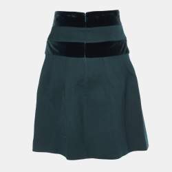 Pre Owned Alexander McQueen Dark Green Wool & Velvet Trim Mini Skirt M
