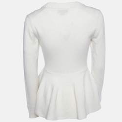 Pre Owned Alexander McQueen Ivory Cashmere Knit Peplum Scoop Jumper XS