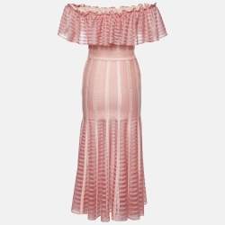 Pre Owned Alexander McQueen Pink Sheer Knit Off Shoulder Maxi Dress XS