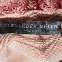 Pre Owned Alexander McQueen Pink Sheer Knit Off Shoulder Maxi Dress XS