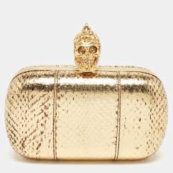 Alexander McQueen Metallic Gold Python Skull Box Clutch