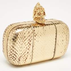 Alexander McQueen Metallic Gold Python Skull Box Clutch