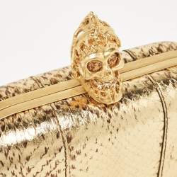 Alexander McQueen Metallic Gold Python Skull Box Clutch
