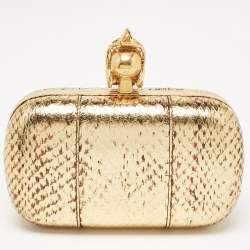 Alexander McQueen Metallic Gold Python Skull Box Clutch