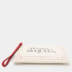 Alexander McQueen White Leather Large Logo Wristlet Pouch