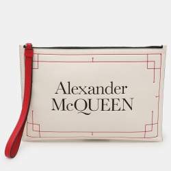 Alexander McQueen White Leather Large Logo Wristlet Pouch