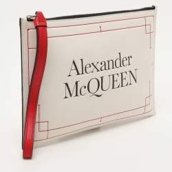 Alexander McQueen White Leather Large Logo Wristlet Pouch