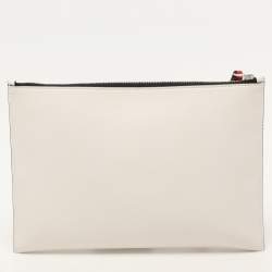 Alexander McQueen White Leather Large Logo Wristlet Pouch