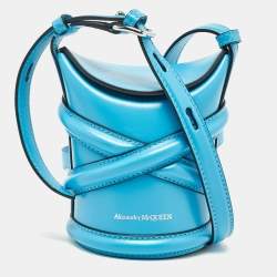 Alexander McQueen Blue Leather Mini The Curve Bucket Bag