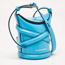 Alexander McQueen Blue Leather Mini The Curve Bucket Bag