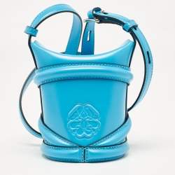 Alexander McQueen Blue Leather Mini The Curve Bucket Bag