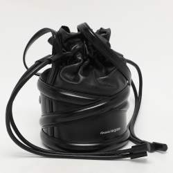 Alexander McQueen Black Leather The Soft Curve Drawstring Bucket Bag