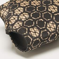 Pre Owned Alexander McQueen Black/Beige Printed Satin and Leather De Manta Clutch