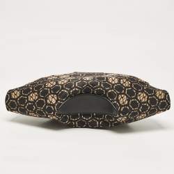Pre Owned Alexander McQueen Black/Beige Printed Satin and Leather De Manta Clutch