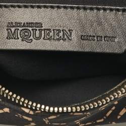Pre Owned Alexander McQueen Black/Beige Printed Satin and Leather De Manta Clutch