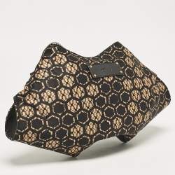 Pre Owned Alexander McQueen Black/Beige Printed Satin and Leather De Manta Clutch