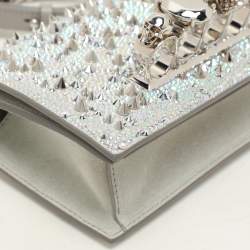 Alexander McQueen Grey Embellished Suede Mini Jewelled Shoulder Bag