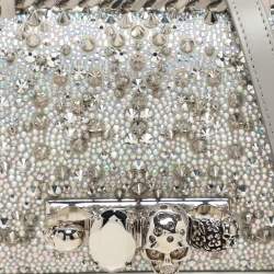 Alexander McQueen Grey Embellished Suede Mini Jewelled Shoulder Bag