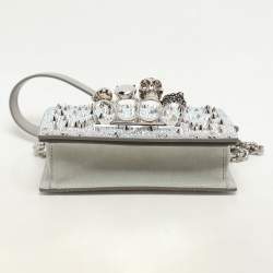 Alexander McQueen Grey Embellished Suede Mini Jewelled Shoulder Bag