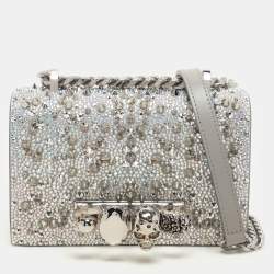 Alexander McQueen Grey Embellished Suede Mini Jewelled Shoulder Bag
