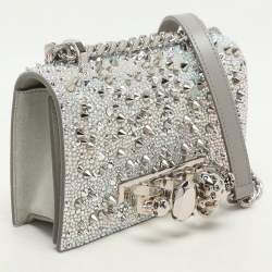 Alexander McQueen Grey Embellished Suede Mini Jewelled Shoulder Bag