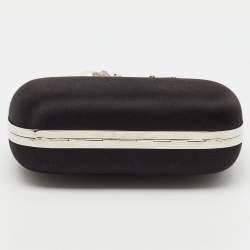 Alexander McQueen Black Satin Floral Knuckle Clutch