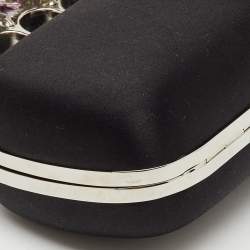 Alexander McQueen Black Satin Floral Knuckle Clutch