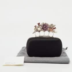 Alexander McQueen Black Satin Floral Knuckle Clutch
