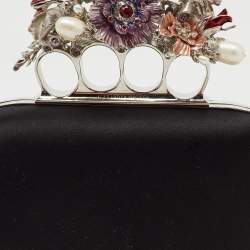 Alexander McQueen Black Satin Floral Knuckle Clutch