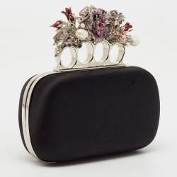 Alexander McQueen Black Satin Floral Knuckle Clutch