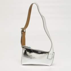 مملوكة مسبقًا حقيبة الماركة أليكساندر مكوين ت بار جلد متشقق فضي صغيرة