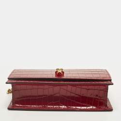 Pre Owned Alexander McQueen Skull Red Croc Embossed Leather Chain Shoulder Bag