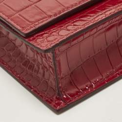 Pre Owned Alexander McQueen Skull Red Croc Embossed Leather Chain Shoulder Bag