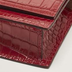 Pre Owned Alexander McQueen Skull Red Croc Embossed Leather Chain Shoulder Bag